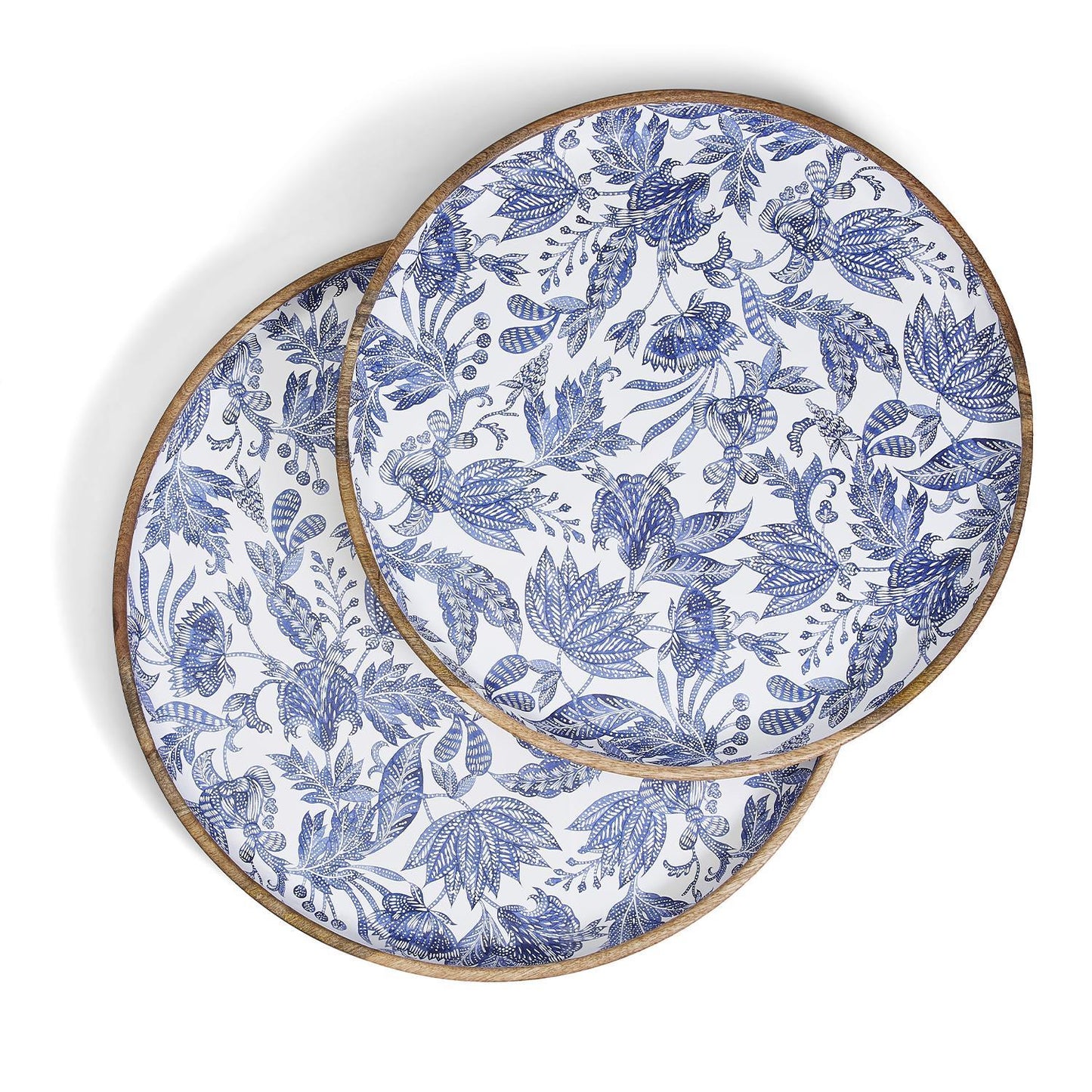 BLUE BATIK HAND CARVED WOOD TRAY