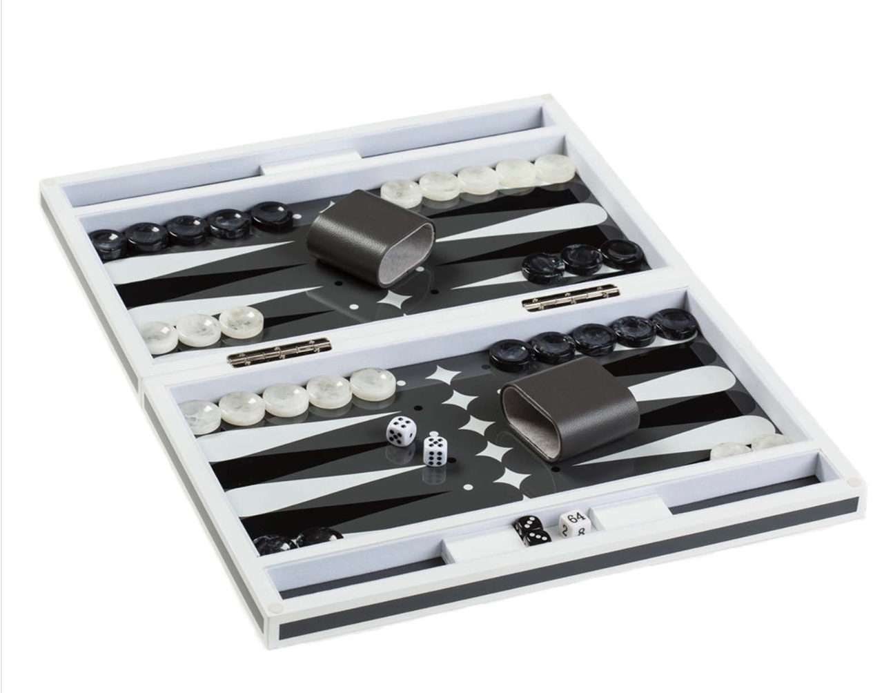 GREY/WHITE LACQUERED BACKGAMMON