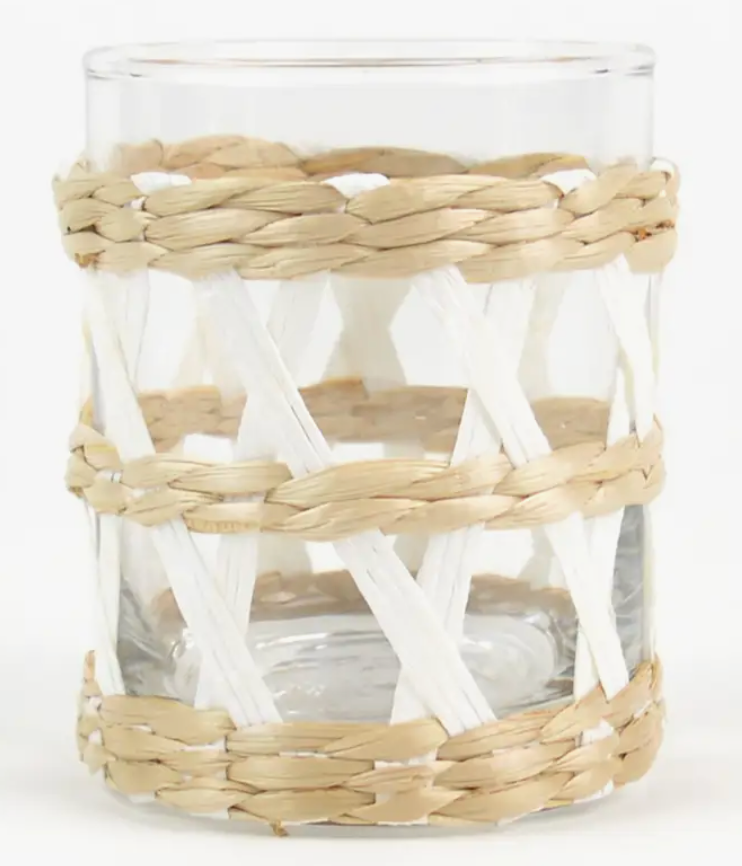 WHITE RATTAN OLD FASHION GLASSES