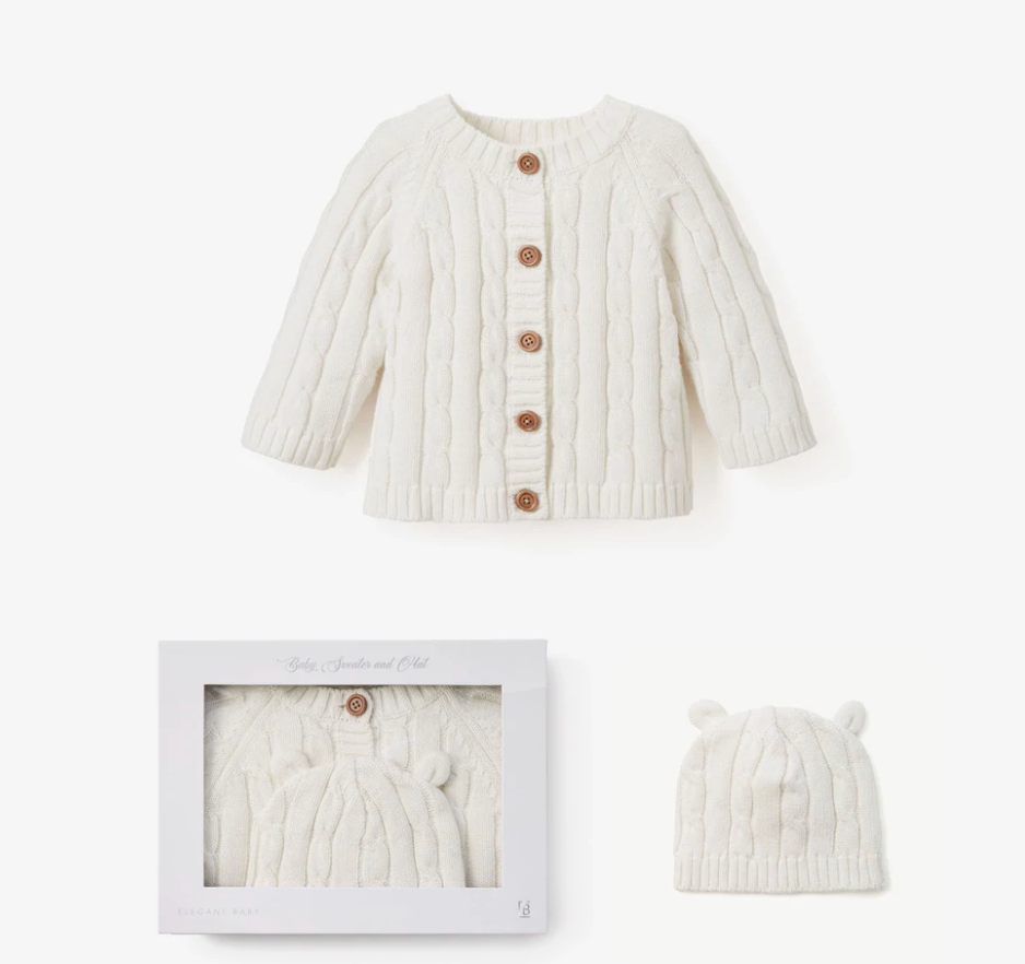 COTTON CARDIGAN & HAT SET