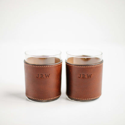 PERSONALIZED LEATHER WRAPPED ROCK GLASSES
