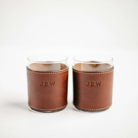 PERSONALIZED LEATHER WRAPPED ROCK GLASSES