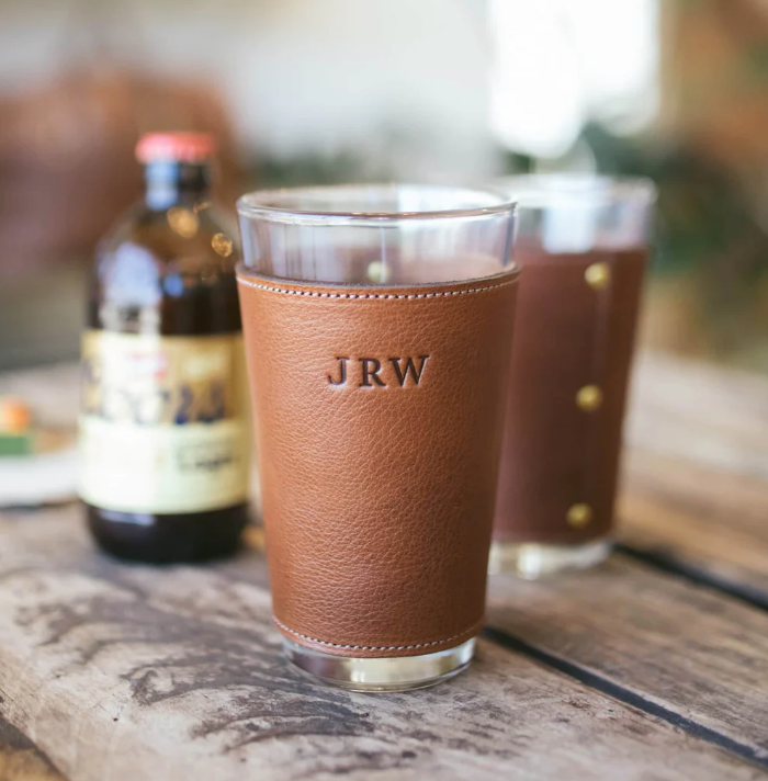 LEATHER WRAPPED PINT GLASSES