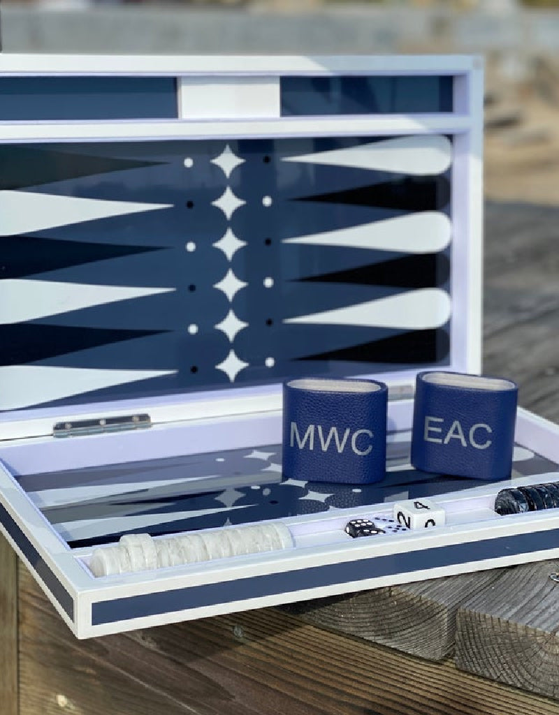 LACQUER LUXURY BACKGAMMON SET IN BLUE AND WHITE