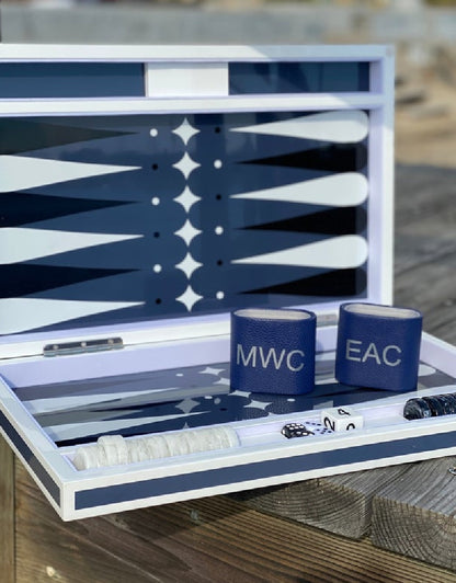 LACQUER LUXURY BACKGAMMON SET IN BLUE AND WHITE