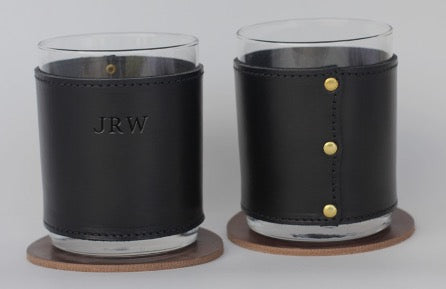 PERSONALIZED LEATHER WRAPPED ROCK GLASSES