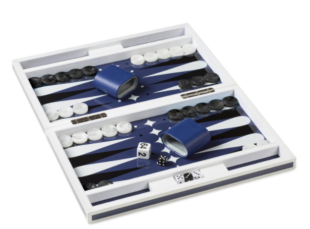 LACQUER LUXURY BACKGAMMON SET IN BLUE AND WHITE