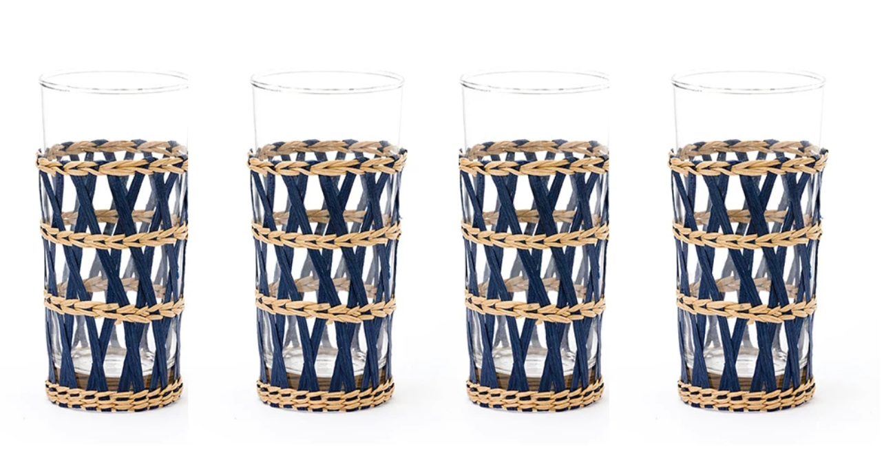 SEAGRASS WRAPPED ICE TEA GLASSES - SET OF 4