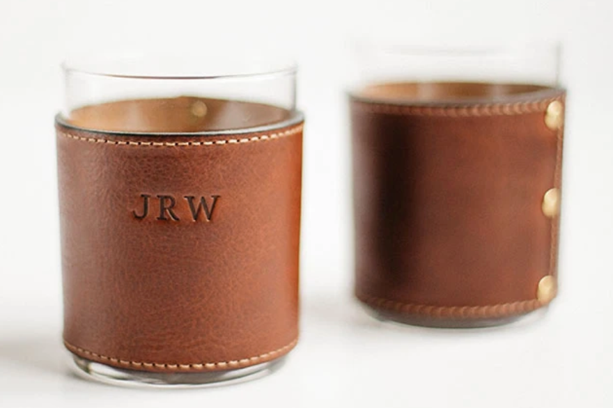 PERSONALIZED LEATHER WRAPPED ROCK GLASSES